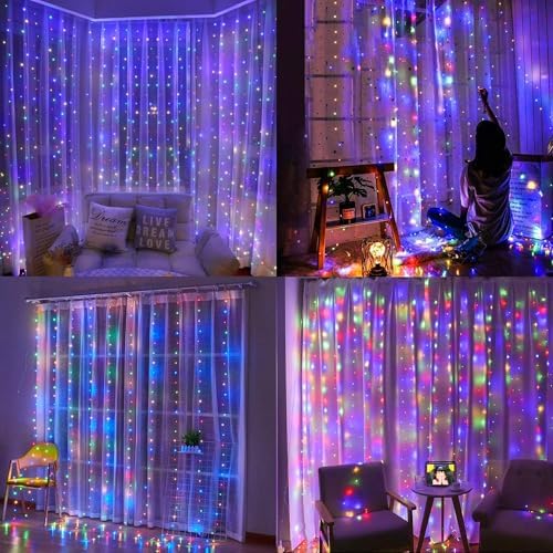 Dazzle Bright 300 LED Curtain String Lights, Christmas Fairy Lights for Bedroom with 8 Lighting Modes, Connectable Waterproof Window Lights Party Wedding Garden Wall Decor, Multi-Colored - Image 4