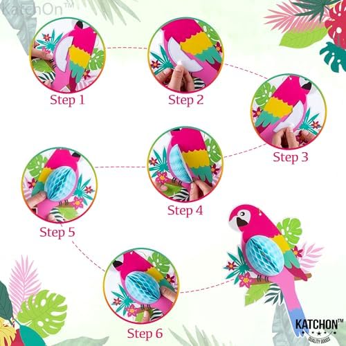Tropical Birds Honeycomb Paper Cutouts, 12x5.3 Inch, Luau Party Decorations - Image 3