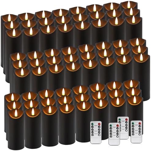 Black Flameless LED Candles with Remote Timer, 72 Pack Battery Operated Flickering Pillar Candles, Waterproof Electric Fake Candles for Halloween Decor, Spooky Party, Haunted House, Indoor Outdoor Use by fclayvts