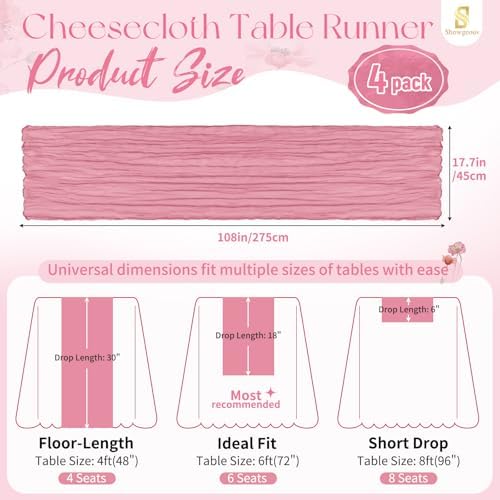4 Pack Dusty Rose Cheesecloth Table Runner 17x108 Inches Boho Home Decor - Image 2