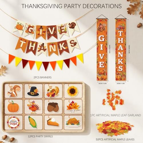 Thanksgiving and Friendsgiving Party Decorations Set, Autumn Fall Harvest Decor Supplies with Festive Banners, Hanging Swirls and Seasonal Ornaments for Home Celebration - Image 2