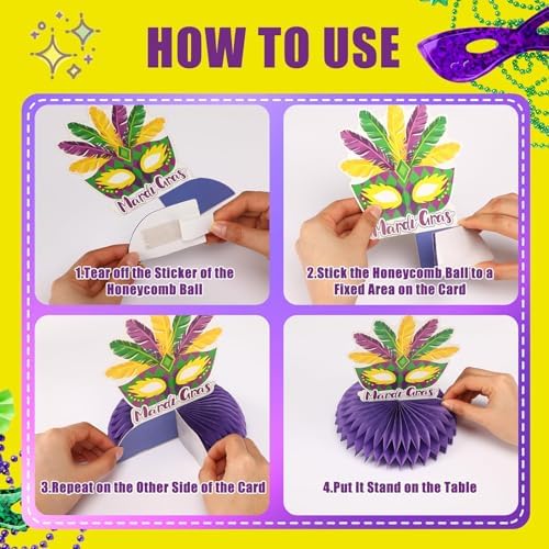 JULMELON 8 Pcs Mardi Gras Centerpieces for Tables Honeycomb Decorations - Image 4