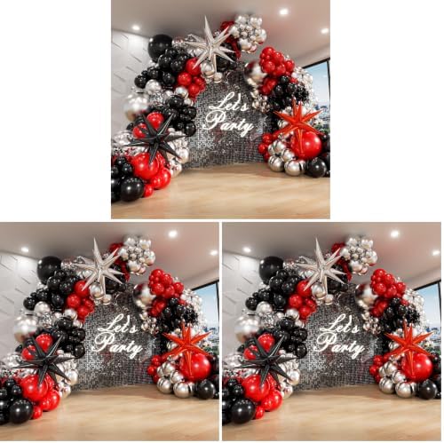 Red and Black Balloon Arch Kit with 3pcs Star Balloons, Red Black and Metallic Silver Balloons Garland Kit for Birthday Red Black Graduation 2025 New Year Party Decorations (Pack of 3) by Anjerlfu
