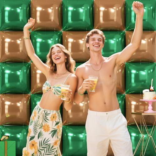 NISOCY 25PCS Dark Green and Brown Square Foil Baloons Wall Backdrop - Image 6
