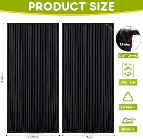 Wokceer Black Backdrop Curtain for Wedding Parties Backdrop Drapes 10x8FT - Image 2