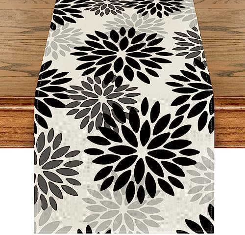 Artoid Mode Black Dahlia Floral Pinnata Halloween Table Runner, Fall Autumn Kitchen Dining Table Decoration for Home Party Decor 13x72 Inch by ArtoidMode