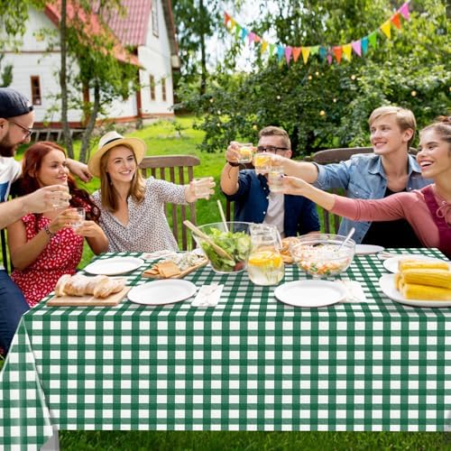 12Pack Dark Green Plastic Checkered Tablecloth, Premium Decorative Disposable Green Gingham Plaid Table Cloths for Parties, Rectangle Party Table Cover for Picnic Farm Birthday Wedding, 54x108 Inch - Image 4