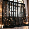 10ft x 10ft Black Backdrop Curtain with Lights String for Parties, Sheer Tulle Wedding Photo Backdrops Drapes for Baby Shower Birthday Party Decorations Background for Photography by Shillance