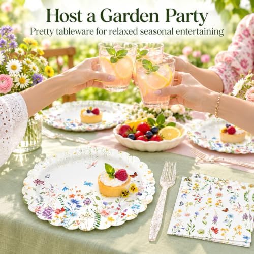 48PCS Fall Wildflower Scalloped Paper Plates&Napkins Floral Party Supplies - Image 6