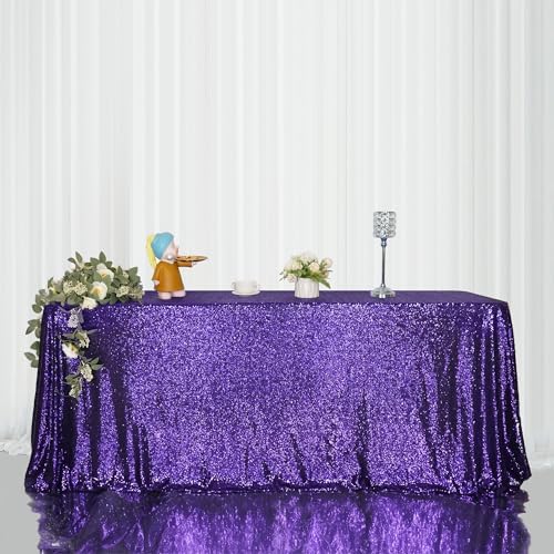 Eternal Beauty Purple Halloween Sequin Tablecloth 60 x 120-Inch Sparkly Overlay Rectangle Glitter Table Cover for Wedding Party Birthday Decoration by EternalBeauty