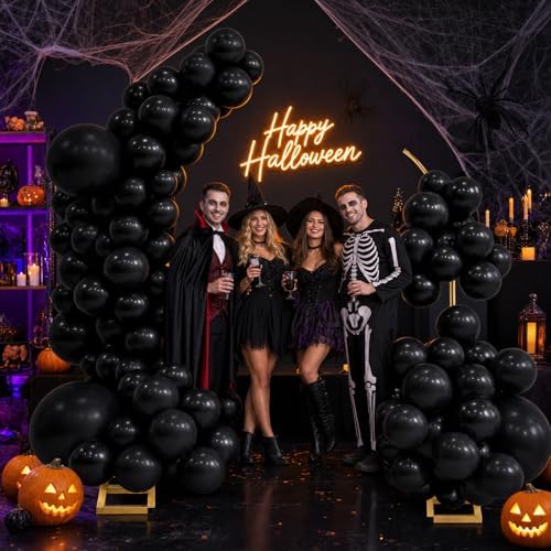 Balloon Arch Stand Kit Set with 145PCS Different Sizes Black Balloons – Metal Wedding Backdrop Frame with 8 Water Bags, Gold Semi-Open Arch for Birthday, Party Decorations Indoor Outdoor. - Image 6