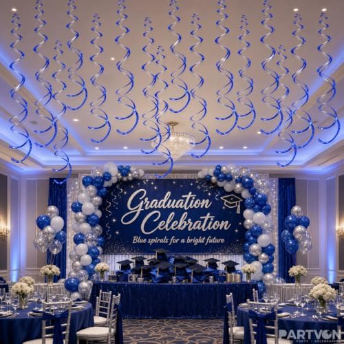 32 PCS Blue Hanging Swirl, Sparkle Ceiling Hanging Decorations, Plastic Streamer Party Decorations for Birthday, Ocean Theme, Baby Shower, Winter Party, Independence Day, 4th of July - Image 6