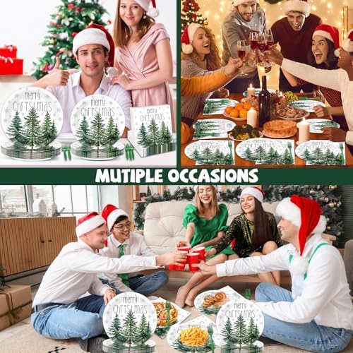 96Pcs Christmas Paper Plates and Napkins for Merry Christmas Watercolor Cedar Snowflake Party Supplies Xmas Pine Trees Party Tableware Set for 24 Guests Holiday Winter Xmas Party Decorations - Image 6