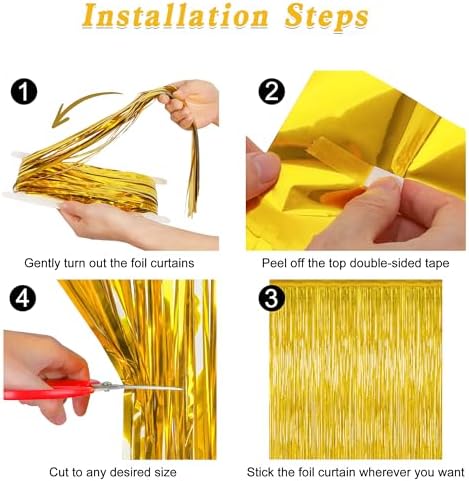 2 Pack Gold Tinsel Backdrop, 3.28 FT x 7.05 FT Metallic Fringe Curtain, Gold Color Graduation Backdrop Party Streamers, Party Supplies Door Decorations for Birthday Anniversaries - Image 3