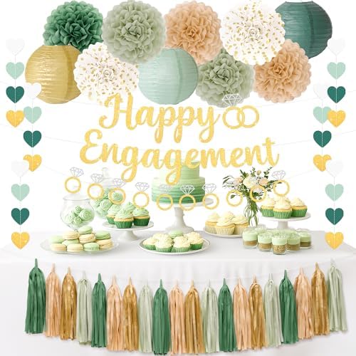 Kriyokiaa Sage Green Engagement Party Decoration Set, Gold Decor by Kriyokiaa