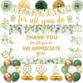 Vlipoeasn We Appreciate You Decorations, Green Gold Thank You for All You Do Party Set with Backdrop Banner Honeycomb Centerpieces Hanging Swirls, Appreciation Decor by Vlipoeasn