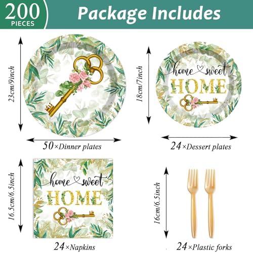 50 Guests House Warming Party Supplies Decoration Housewarming Party Plates and Napkins Forks Sweet Home Tableware Decor Rustic Floral Paper Disposable Plates for New House Wedding Supplies 200PCS - Image 2