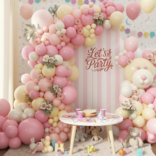 Pink and Yellow Balloon Arch Garland Kit 157pcs, Pastel Pink Light Pink Yellow Sand White Balloons Arch Kit for Birthday Baby Shower Bridal Shower Wedding Bee Bear Themed Party Decorations - Image 5