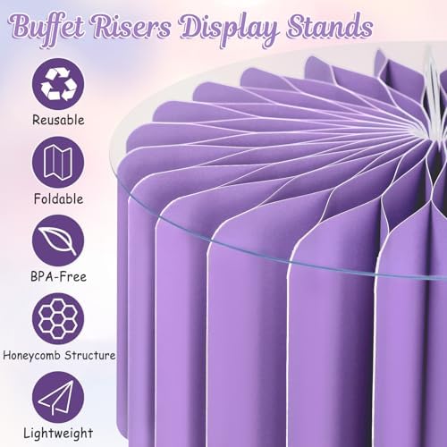 6Pcs Buffet Risers, Food Risers for Table, Foldable Cake Display Stands, Tall Cardboard Cupcakes Stand for Show Catering Desserts Jewelry Wedding Birthday Party Decoration (Purple) - Image 4