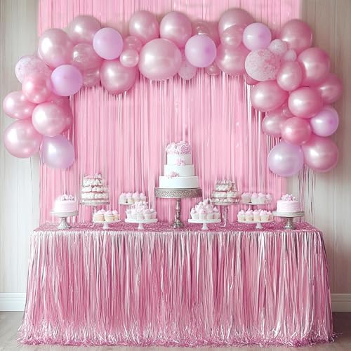 4 Packs Pastel Pink Foil Fringe Curtain, Baby Pink Metallic Tinsel Backdrop for Birthday, Wedding, Baby Shower, Princess Bachelorette Cowgirl Bow Party Decorations Supplies - Image 4