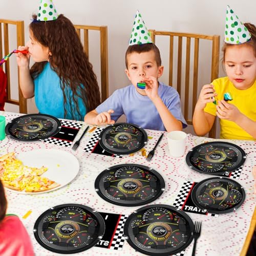 96Pcs Race Car Party Plates and Napkins for Baby Shower Birthday Decorations Supplies Racing Themed Paper Dessert Plates Start Your Engines Tableware Set for Kids Boys 24 Guests Party Decorations - Image 5