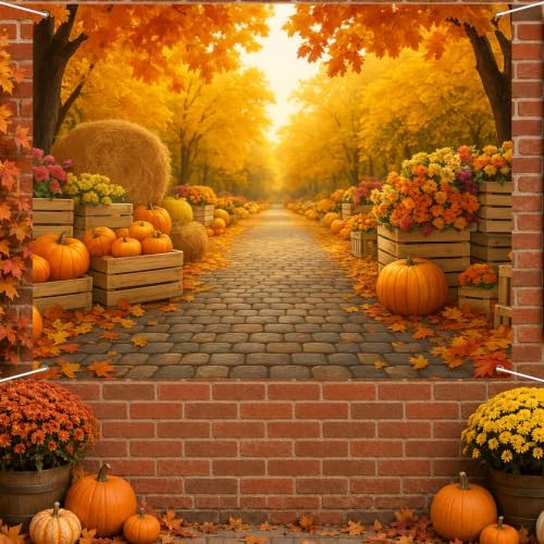 BlissYard Fall Backdrop Golden Tree Path Scene Decorations 8x6ft - Image 3