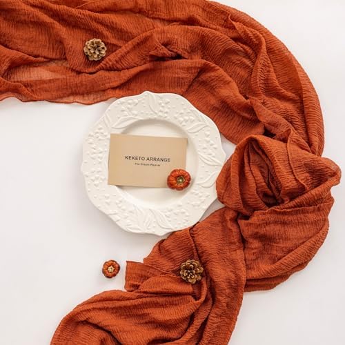 6Pcs Fall Terracotta Cheesecloth Table Runner 120 Inch Party Home Decor - Image 5