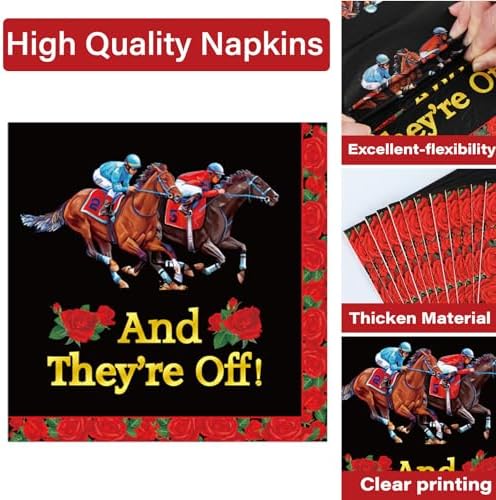 Qyeahkj 100PCS Derby Day Plates and Napkins Party Supplies Horse Racing Tableware Set Kentucky Party Decorations Favor Racing Horse Roses Dinner Plates for Derby Day Celebrations Serves 25 - Image 3