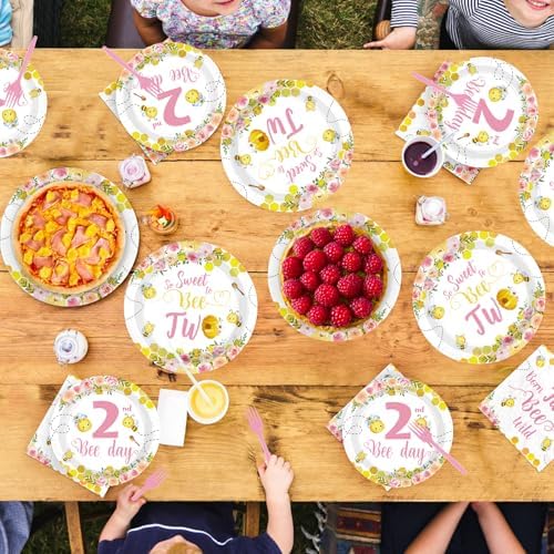 96Pcs Bee 2nd Birthday Party Decoration for Girl Birthday Serves 24 - Image 7