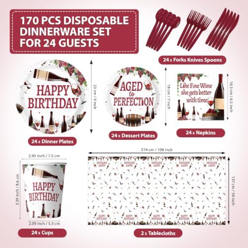 170 Pcs Aging Like Fine Wine Birthday Party Supplies Serves 24 - Image 2