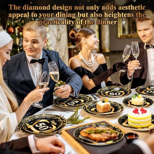 Pickmesh 400 Pcs 50th Birthday Party Supplies, Black Gold Tableware Set - Image 4