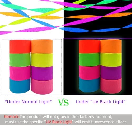888 Feet Neon Glow Streamer Decorations - UV Reactive Fluorescent Neon Paper Streamers for Glow in The Dark Parties - Image 4
