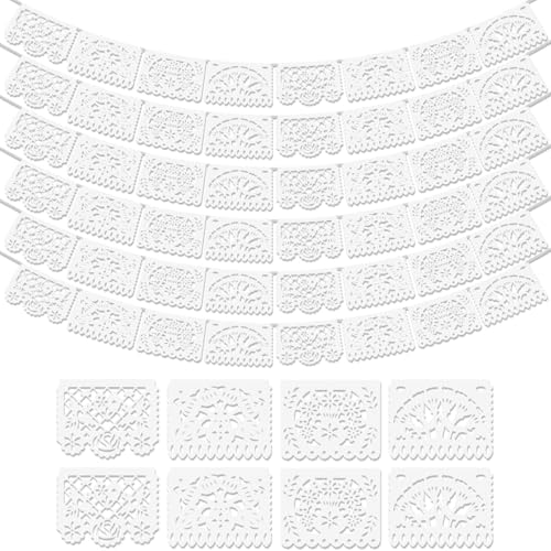 Asoulin 6 PCS Plastic Papel Picado White, 108FT Mexican Party Decorations by Asoulin