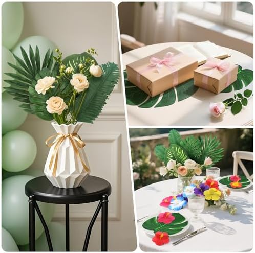 142Pcs Luau Party Decorations Fake Plant Palm Leave Monstera With Stems - Image 2