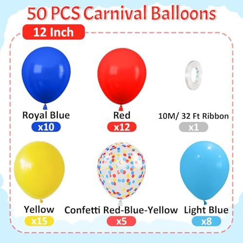 Red Blue Yellow Balloons, 50 Pcs Colorful for Birthday Party Decorations - Image 2