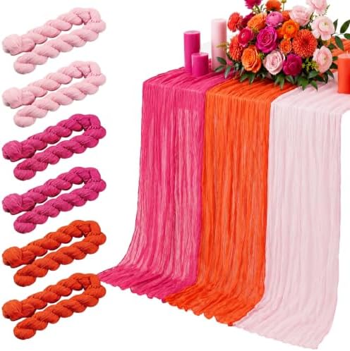 6 Pcs Hot Pink and Orange Cheesecloth Table Runners 118" by Windkream