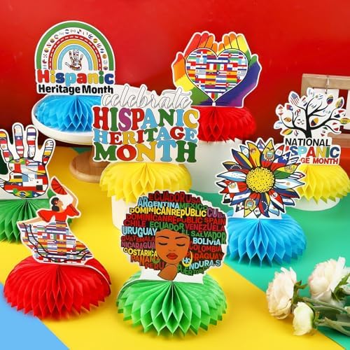 JULMELON 8Pcs Hispanic Heritage Month Decorations, Honeycomb Centerpieces - Image 4