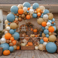 Blue Orange Balloon Garland Double Stuffed Fall Thanksgiving Balloon Arch Dusty Blue Brown Pearl White Sand Balloons for Birthday Baby Shower Bridal Wedding Gender Reveal Autumn Party Decorations by Aurovia