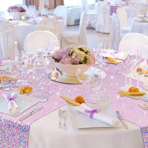 Remagr 12 Pcs Iridescent Mermaid Sequin Table Runner, Purple - Image 6