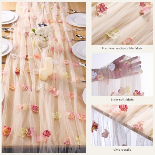 Goodluck 6pcs Table Runner with 3D Pastel Floral 28x118 Inch - Image 3