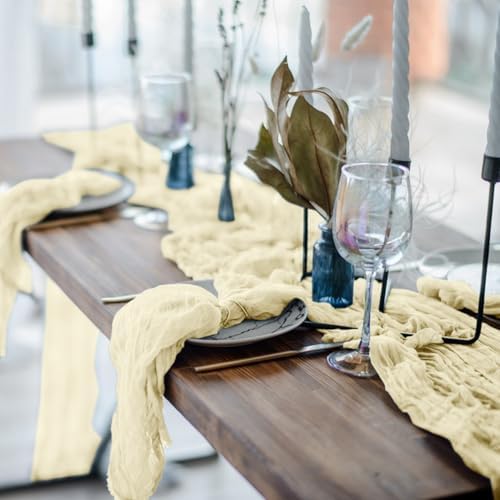 12 Pack Cheesecloth Table Runner, Runner Gauze Boho Wedding Decor Romantic Table Runner for Wedding Birthday Party(35" x 118") (Beige) - Image 4