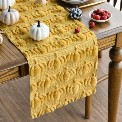Artoid Mode Ginger Soft Faux Fur Pumpkins Fall Table Runner 13x72 Inch by ArtoidMode