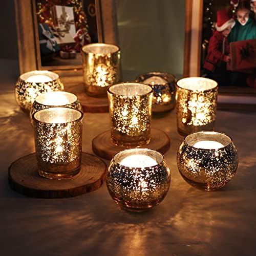 24 Pcs Assorted Gold Votive Candle Holders, Mercury Glass Tea Lights Holder - Image 5