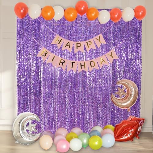 4 Pack Sparkle Wavy Purple Tinsel Curtain Party Backdrop - 3.3X6.6ft Foil Fringe Curtain Party Photo Booth Streamers for Mermaid Euphoria Themed Decorations - Image 6