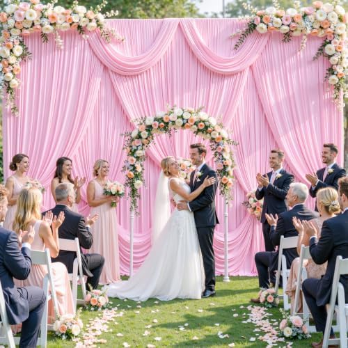 8 Panels Pink Backdrop Curtain for Parties Baby Shower Wrinkle Free Pink Photo Curtains Backdrop Drapes Fabric Decoration for Wedding Birthday Party 40ft(W) x 10ft(H) - Image 2