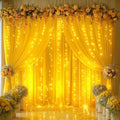20x10FT Yellow Backdrop Curtains with Lights for Parties,Wrinkle Free Wedding Photo Backdrop Curtains for Baby Shower Birthday Ceremony Reception Home Party Decorations-5ft x 10ft,4 Panels by Partisky