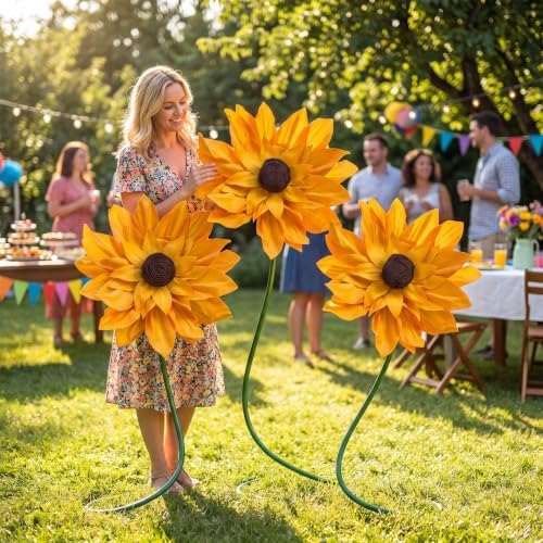 3 Pcs 5ft Giant Artificial Sunflowers, Large Sunflower Party Decor - Image 3