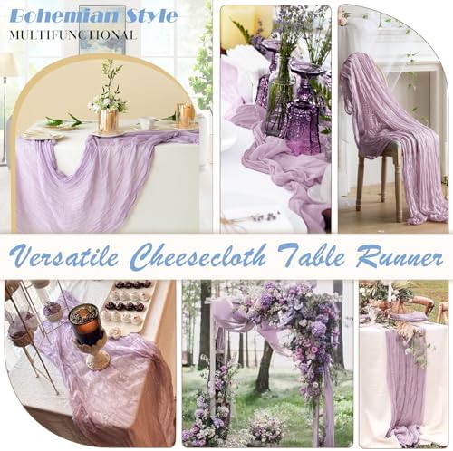 Lilac Cheesecloth Table Runner 2 Pack 35" Boho Gauze 120 inches Long Runner Rustic Sheer Fabric Bulk for Baby Shower Wedding Bridal Birthday Party Picnic Table Decorations - Image 5