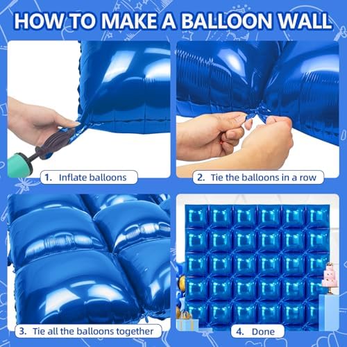NISOCY 36PCS Metallic Blue Square Foil Balloons Wall Backdrop - Image 4