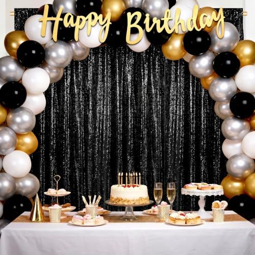 Black Backdrop Curtains for Parties 2 Panels 2ftx8ft Sequin Birthday Backdrop Seamless Photography Background Halloween Decoration - Image 6